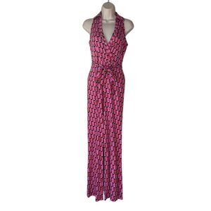 Diane Von Furstenberg Women's Pink Geometric Sleeveless Jumpsuit 2XS